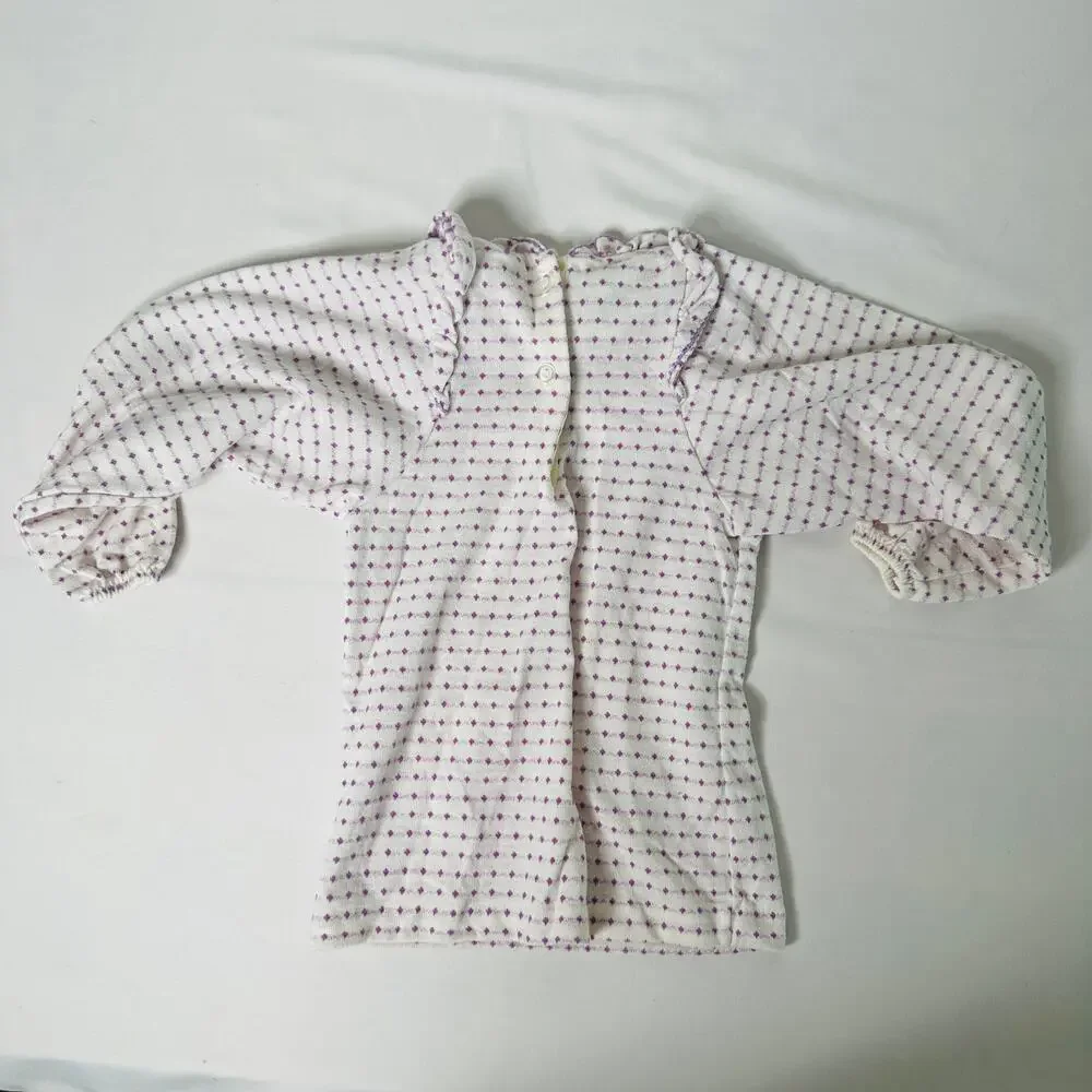 Vintage 1980s Carters Purple Diamond Dotted Ruffle Balloon Sleeve Top Sz 4T
